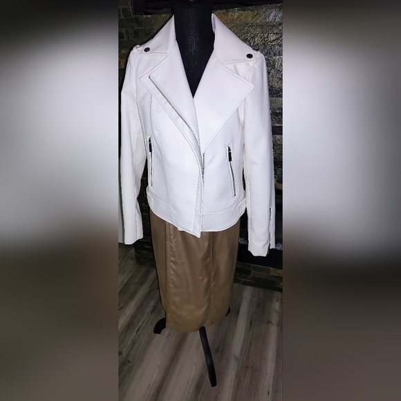 Michael Kors Women's White Faux Leather Moto Jacket Size S NWOT